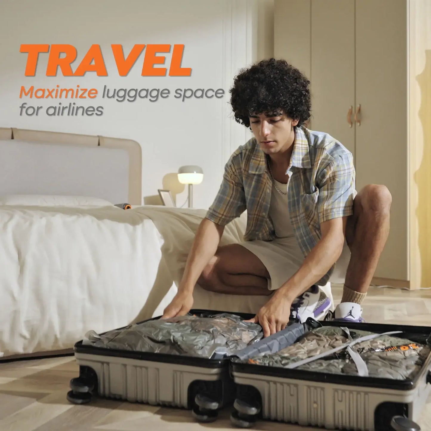 New X8 Vacuum Packing Pump Storage Bags，Summer Vibes Rechargeable Wireless Pump Travel Storage Bags Set - 20 Pack Portable Space Saver Bags for Travel & Home - Vacuum Compression Packing Seal for Clothes, Blankets, Seasonal Storage
