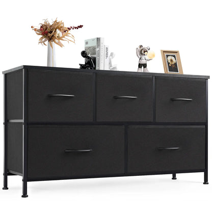 Fabric Storage Tower Dresser - 5-Drawer Indoor Cupboard Cabinet, Closet Organization & Storage Organization Solution for Bedroom, Apartment Furniture