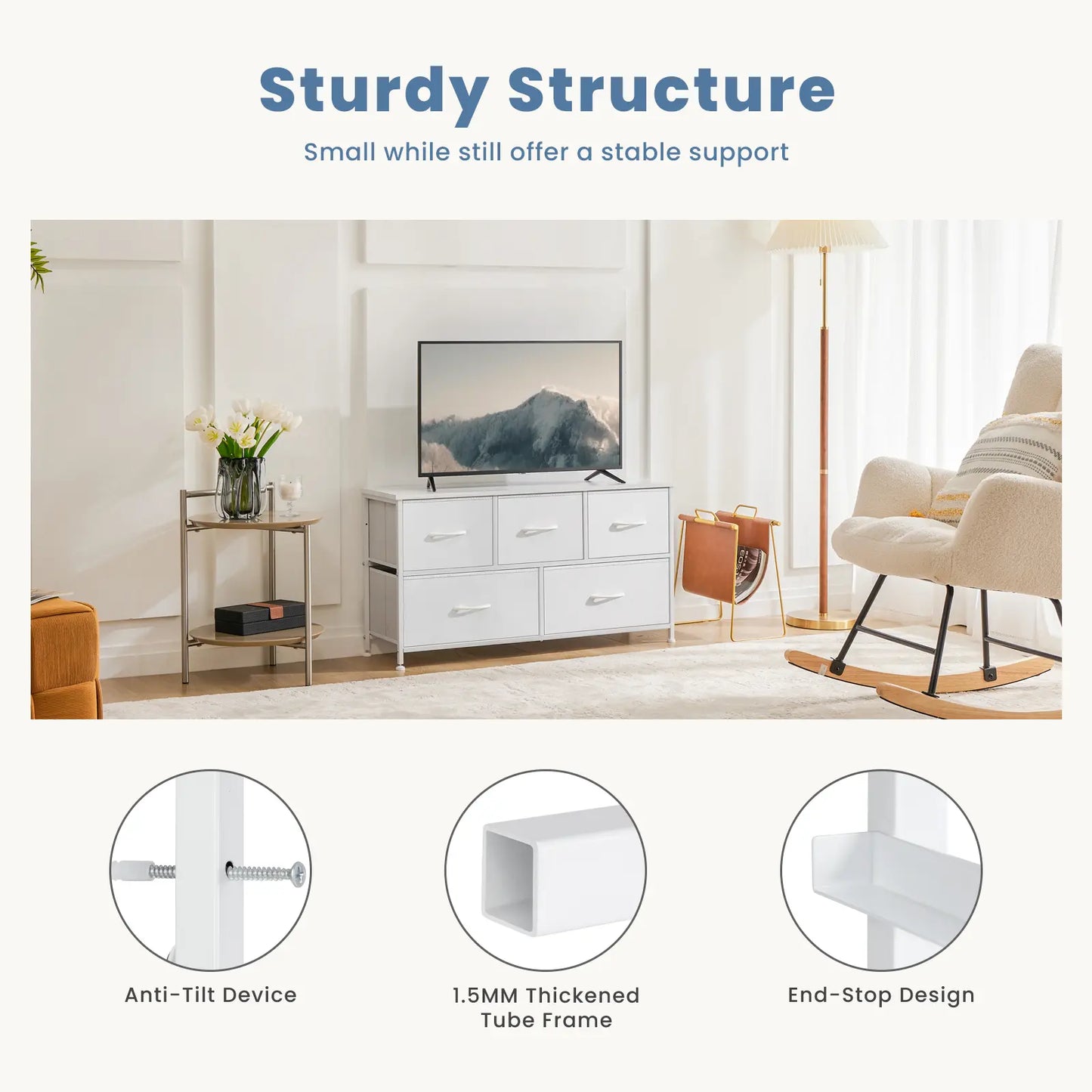 Fabric Storage Tower Dresser - 5-Drawer Indoor Cupboard Cabinet, Closet Organization & Storage Organization Solution for Bedroom, Apartment Furniture