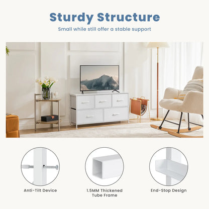 Fabric Storage Tower Dresser - 5-Drawer Indoor Cupboard Cabinet, Closet Organization & Storage Organization Solution for Bedroom, Apartment Furniture