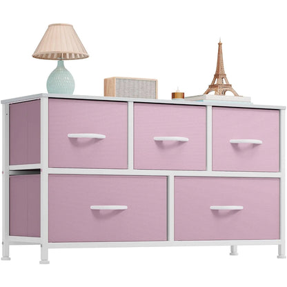 Fabric Storage Tower Dresser - 5-Drawer Indoor Cupboard Cabinet, Closet Organization & Storage Organization Solution for Bedroom, Apartment Furniture