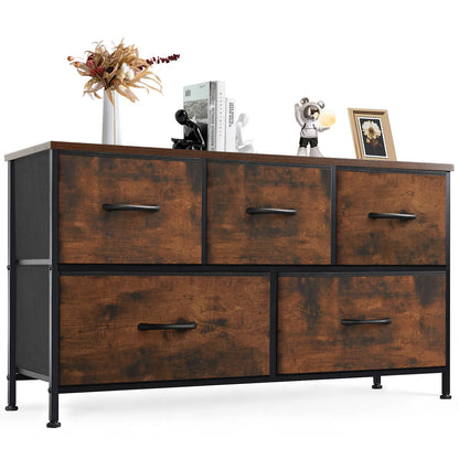 Fabric Storage Tower Dresser - 5-Drawer Indoor Cupboard Cabinet, Closet Organization & Storage Organization Solution for Bedroom, Apartment Furniture