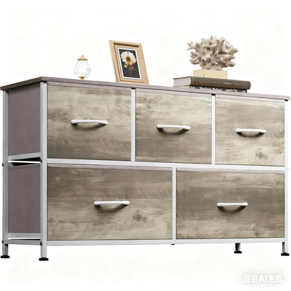 Fabric Storage Tower Dresser - 5-Drawer Indoor Cupboard Cabinet, Closet Organization & Storage Organization Solution for Bedroom, Apartment Furniture