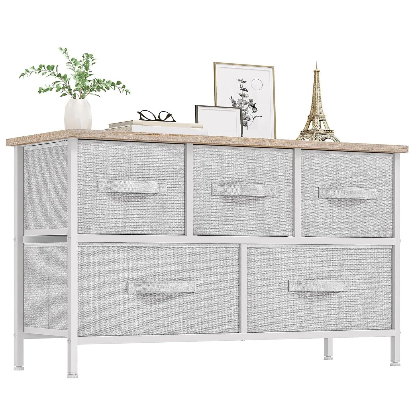 Fabric Storage Tower Dresser - 5-Drawer Indoor Cupboard Cabinet, Closet Organization & Storage Organization Solution for Bedroom, Apartment Furniture