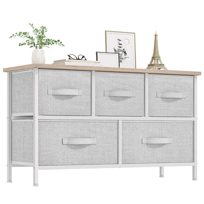 Fabric Storage Tower Dresser - 5-Drawer Indoor Cupboard Cabinet, Closet Organization & Storage Organization Solution for Bedroom, Apartment Furniture